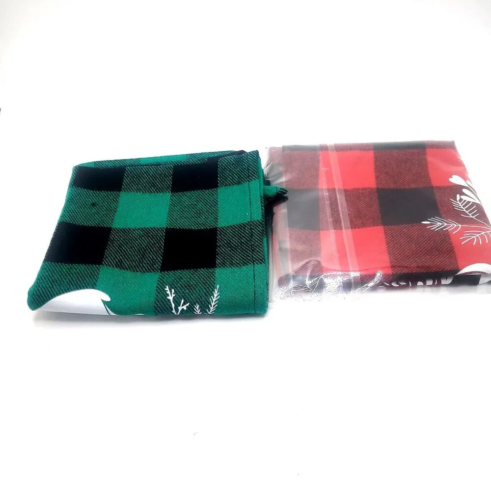 Christmas Dog Cat Plaid Bandanas 2 Pack Green Black Deer Floral Red Bird Scarfs